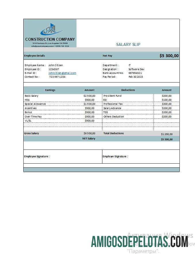 Demonstrativo de ganhos da construtora em formatos Excel e PDF exemplo